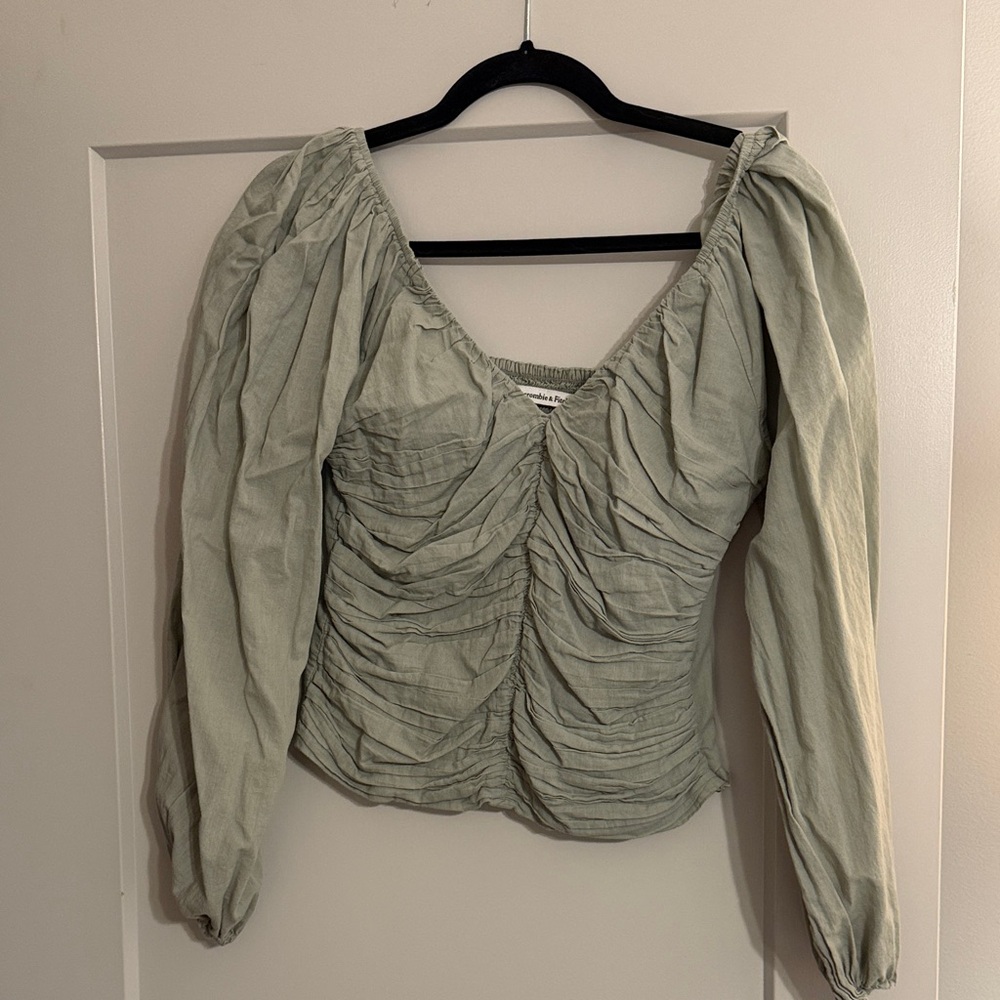 Abercrombie & Fitch Light Green Ruched Blouse
